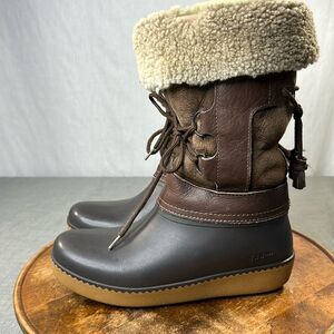 LL Bean Boots Womens 9 Brown Leather Winter Insulated Snow Fur Lined Lace Up
